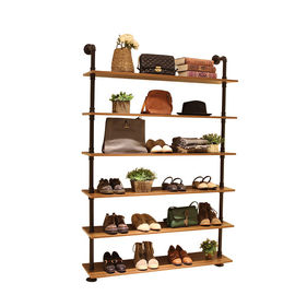 中国 木/金属の屋内靴の棚の表示棚の現代6つの層は付属品を貯えます サプライヤー
